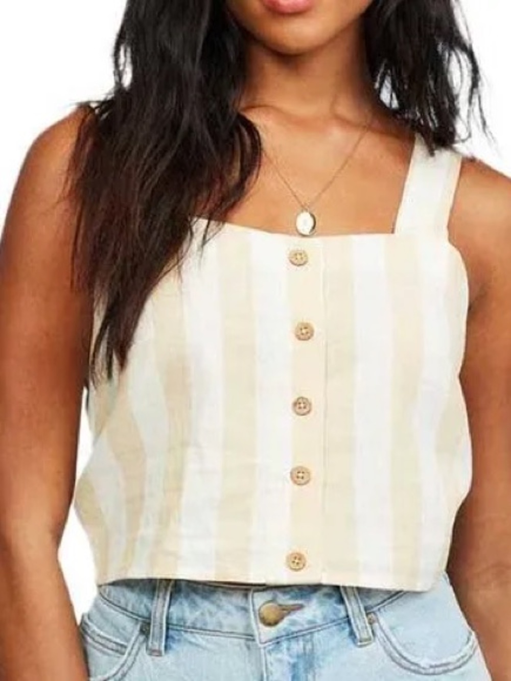 Billabong East Side Cropped Tank Beige / Off-White Striped Size Medium / 10 NWT